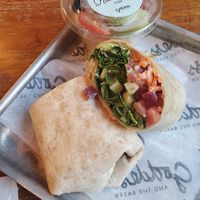 Goddess wrap: hummus, avocado,, cucumber, carrot, tomato, beets arugula, Goddess dressing at Goddess And The Baker in Chicago