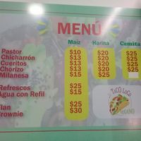 Menú at El Taco Loco Vegano in San Andres Cholula