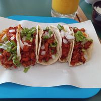Orden de 5 tacos al pastor $105. /
Order of 5 tacos al pastor $105 MXN. at El Taco Loco Vegano in San Andres Cholula