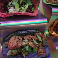 🌮♥️: Chorizo; 🌮💙: Cueritos at El Taco Loco Vegano in San Andres Cholula
