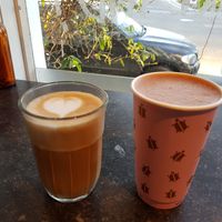 Oat-milk cappucino and hot cocoa at Kafferiet in Copenhagen