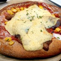 pizza bread.. has vegan bulgogi inside at Steel Yard in Seoul