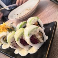 Flambéd sushi at Asianica in Lima