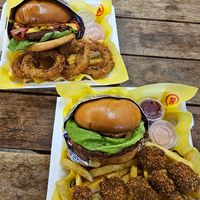 Burgers nuggets and onion rings at La ReContra in Lima