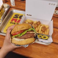 Cheese bacon burger, combo deal with fries&nuggets at La ReContra in Lima