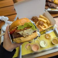 Cheese and bacon burger combo at La ReContra in Lima