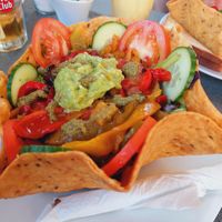 "Salade Tacos Vegan Style", most of it is peppers and leafy green salad at Kokonut Rhumerie in Frejus