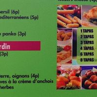 "Côté Jardin" Tapas, that partially could be vegan. Prices on the right side. at Kokonut Rhumerie in Frejus