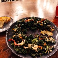 Kale salad with baked almond feta, olive oil bread and homemade beetroot lemonade at Pianta in Bogota