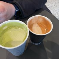Matcha n mocha, both with oat milk   at PACT Coffee in Edmonton