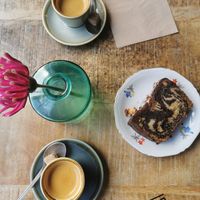 Vegan cake, and espresso. at Spread The Moon in Brussels