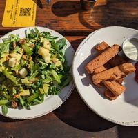 Chickpea fries and arugula salad at Bellingham Cider Company in Bellingham