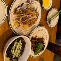 Jajjangmyeon, tangsooyook and fried eggplant rice  at Alt.a in Seoul