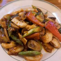 Stir-fried Plant-based Shrimp &
Assorted Veggies: Shrimp really bring the dish together.  at Alt.a in Seoul