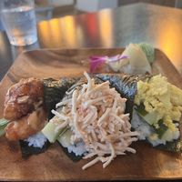 Spicy shrimp, snow crab, and sweet Just egg rolls  at The Plant Lab in Los Angeles