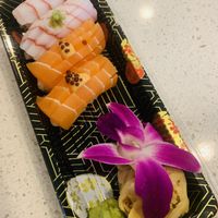 Yellowtail and salmons nigiri at The Plant Lab in Los Angeles