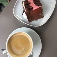 Coffee and vegan chocolate-strawberry-cake  at Café Mia in Lemgo