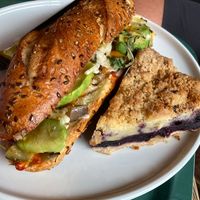 Avocado sandwich and blueberry pie  at Espresso House in Angelholm