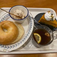 Bagel and vegan yogurt, tea  at Cafe Soon Soon in Seongmodo Island