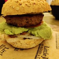 Vegan burger (note the oat bun) at Little John Burgers and Things in Rota