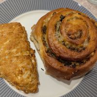 Vegan savoury scone and pesto scroll at The Hidden Gem Treat Shop & Cafe in Victoria