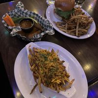 Vegan poutine, smoked applewood wings, vegan burger   at Leopold's Tavern in Victoria