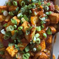 Chili tofu —amazing  at Tikka & Grill in Denver