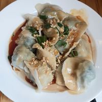 Vegan Jiaozi with chili oil and peanut sesame butter sauce at Shanghai Street - 小籠館 in Melbourne