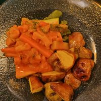 grilled potatoes and veggies with a nice sauce at Ylla Organic Fusion in Aguas Calientes