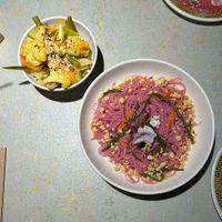 pickles, pink kerabu noodle saladd  at Ga Ga Kitchen + Bar in Glasgow