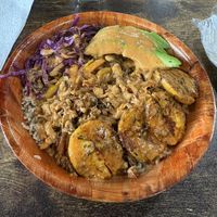 Island Glow Bowl with jerk jack fruit and bacon plantains   at Royal Health World Retail & Cafe in Atlanta