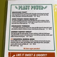 plant power menu   at Snooze in San Diego