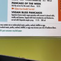 vegan pancakes on menu   at Snooze in San Diego
