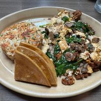 Tofu Scramble w/Spinach, Mushrooms, Plant-Based Chorizo and Corn Tortillas at Snooze in San Diego