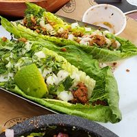 vegan chorizo tacos on lettuce wraps.  at Federales Denver in Denver