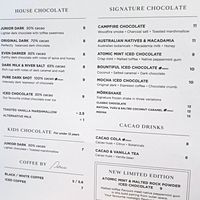Drinks menu at Mörk Chocolate in Melbourne