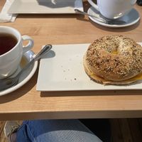 Vegan bagel sandwich, just egg & beyond sausage, vegan cheddar   at Prince Street Cafe in Lancaster