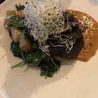 Portobello “steak” with potatoes   at Ocean's Isla in Isla Mujeres