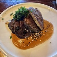 Portobello steaks with peanut sauce (I could drink a liter of that sauce!)  at Ocean's Isla in Isla Mujeres