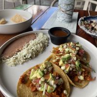 Vegan chorizo tacos  at Ocean's Isla in Isla Mujeres