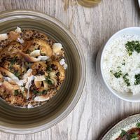 Cauliflower and lentils + extra rice  at Twentysix in Budapest