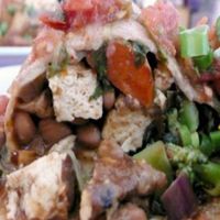 vegan fiesta burrito: a blend of seasoned vegetables, tofu, house chili wrapped in a wheat tortilla topped with salsa and green onions. at Paradox Cafe in Portland