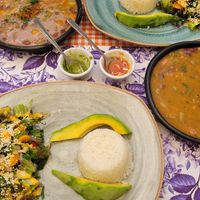 bean stew, rice and avocado at Dicha Chibcha in Villa De Leyva