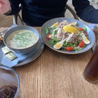 mushroom soup & tuna salad  at The Peddle in Whitehaven