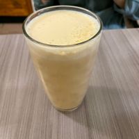 Juruba (banana passion fruit) and almond milk shake  at Marvelous Vegan Plant Power Food in Bogota