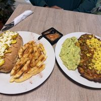 Delicios vegan hor dog and vegan plantain at Marvelous Vegan Plant Power Food in Bogota