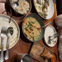 It was really delicious. Coconut rice, tea leaf salad, coconut curry with tofu, and samusas    at Rangoon Burmese Kitchen in Honolulu