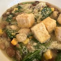Heirloom Bean Cassoulet,
shaved fennel, butternut squash, baby kale, sage, herbs, crispy tofu, breadcrumbs
  at Side Street Kitchen in Point Reyes Station