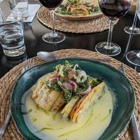 Vegan veggie role and white fish at Bodega Renacer in Lujan De Cuyo