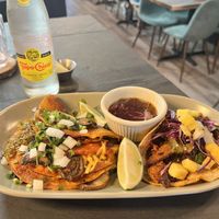 Quesabirria and taco al pastor   at Penelope's Vegan Taqueria in Chicago